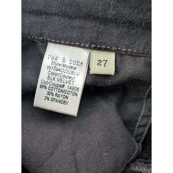 Rag & Bone Womens 10 Inch Crop Flare Black Velvet Jeans Pants Size 27 Hi-rise - Picture 9 of 9